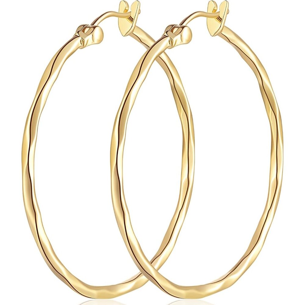 💫 Hobats Unique Designed Earrings Women Gold Large 14K Plated Hoop Jewelry